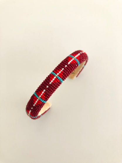 Beaded Cuff Bracelet - Reds & Turquoise