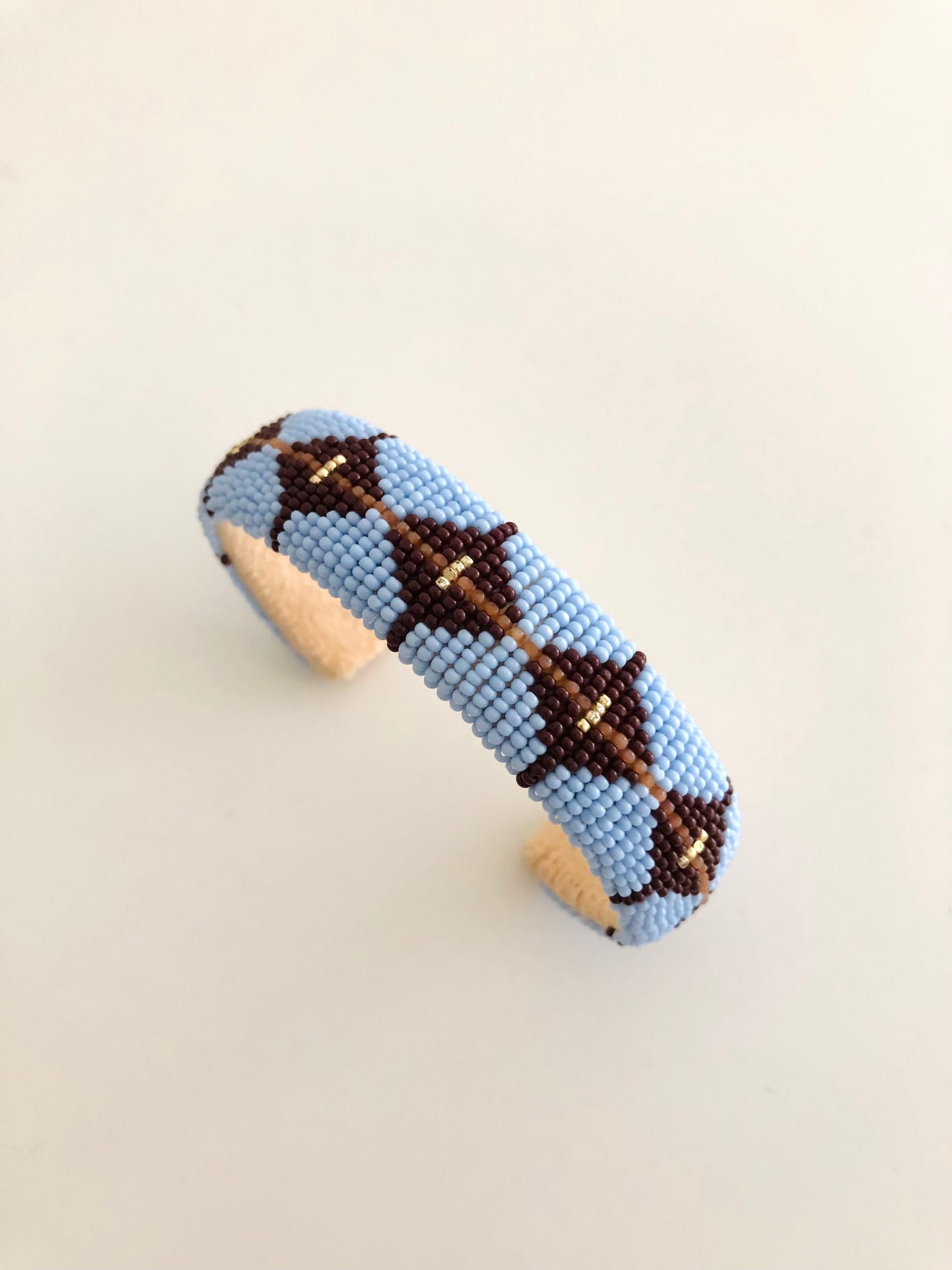 Beaded Cuff Bracelet - Powder Blue & Dark Brown