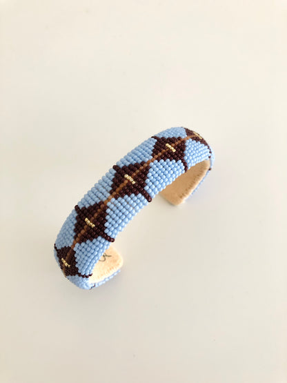 Beaded Cuff Bracelet - Powder Blue & Dark Brown