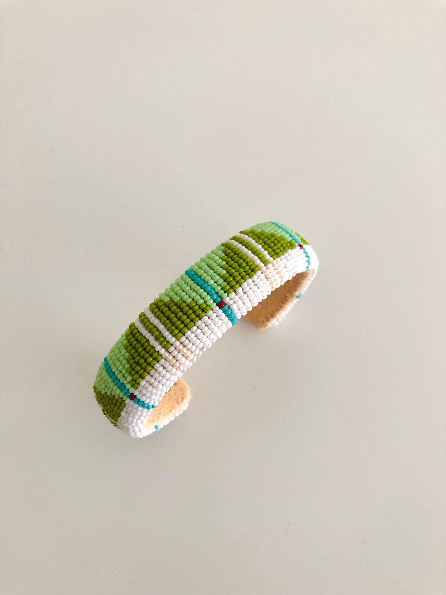 Beaded Cuff Bracelet - Olive Green & White