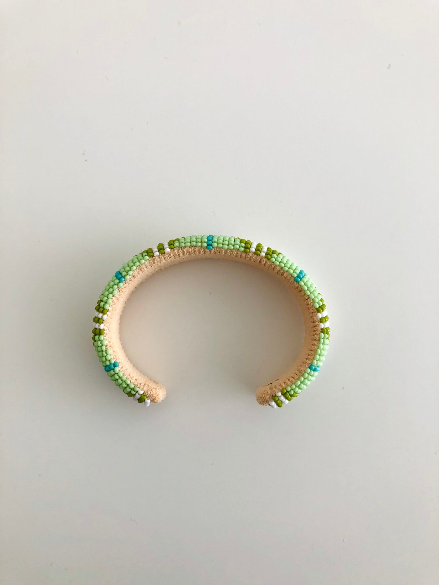 Beaded Cuff Bracelet - Olive Green & White