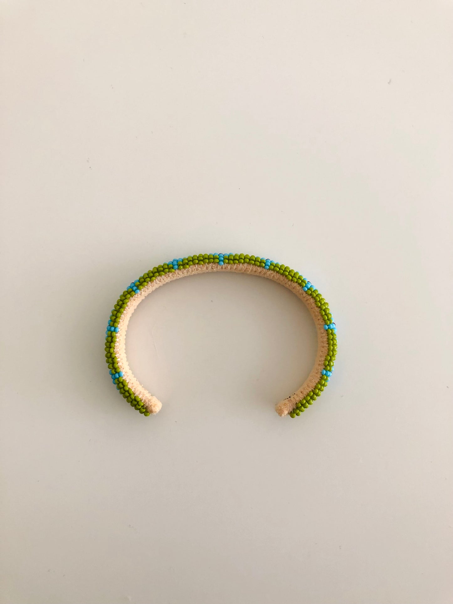 Beaded Cuff Bracelet - Olive Green & Light Blue