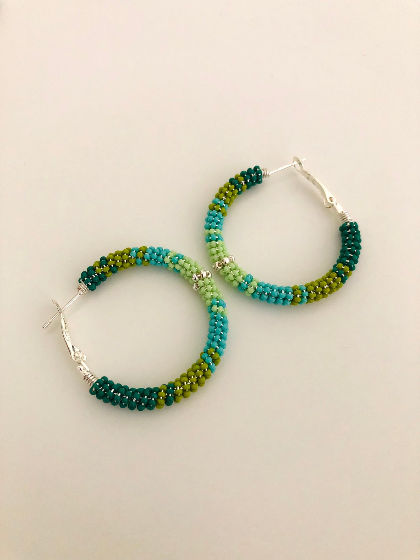 Beaded Hoop Earrings - Sage & Turquoise