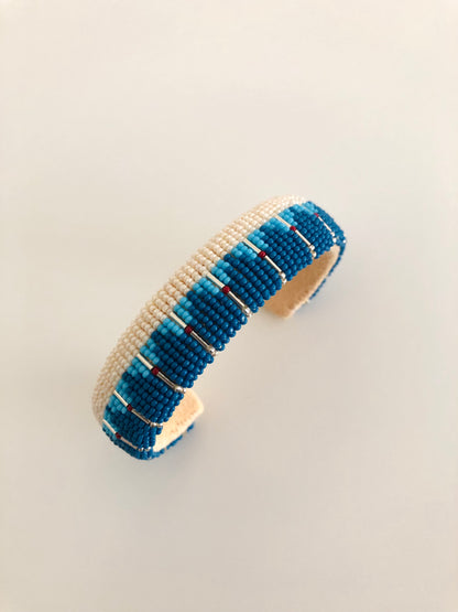 Beaded Cuff Bracelet - Denim Silver Stripes