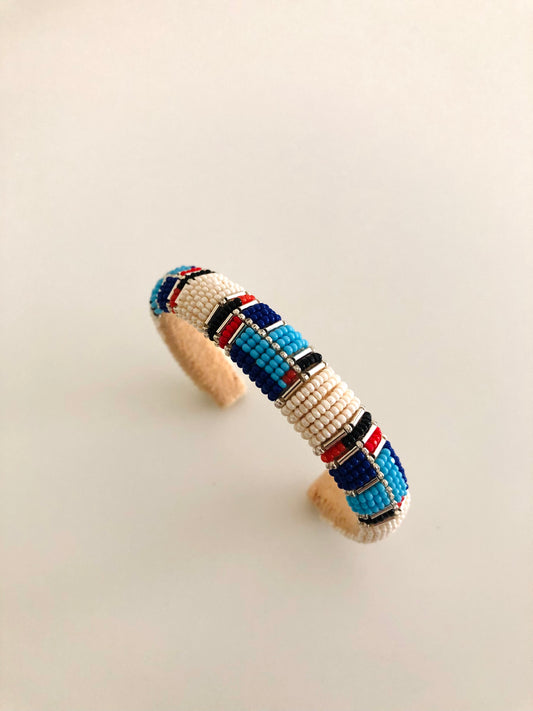 Beaded Cuff Bracelet - Silver & Multi Color Modern