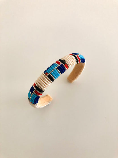 Beaded Cuff Bracelet - Silver & Multi Color Modern