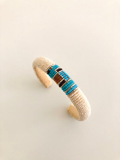 Beaded Cuff Bracelet - Silver Multi Turquoise Modern