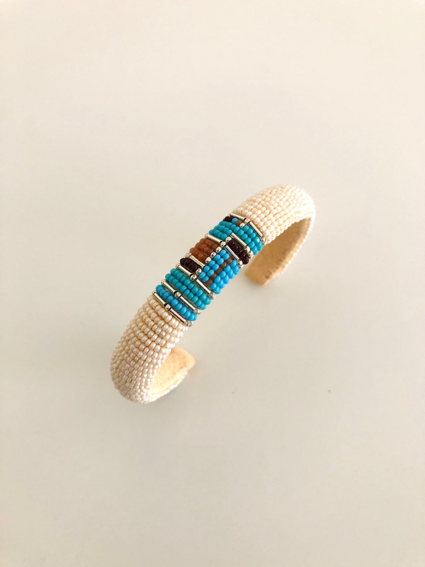 Beaded Cuff Bracelet - Silver Multi Turquoise Modern