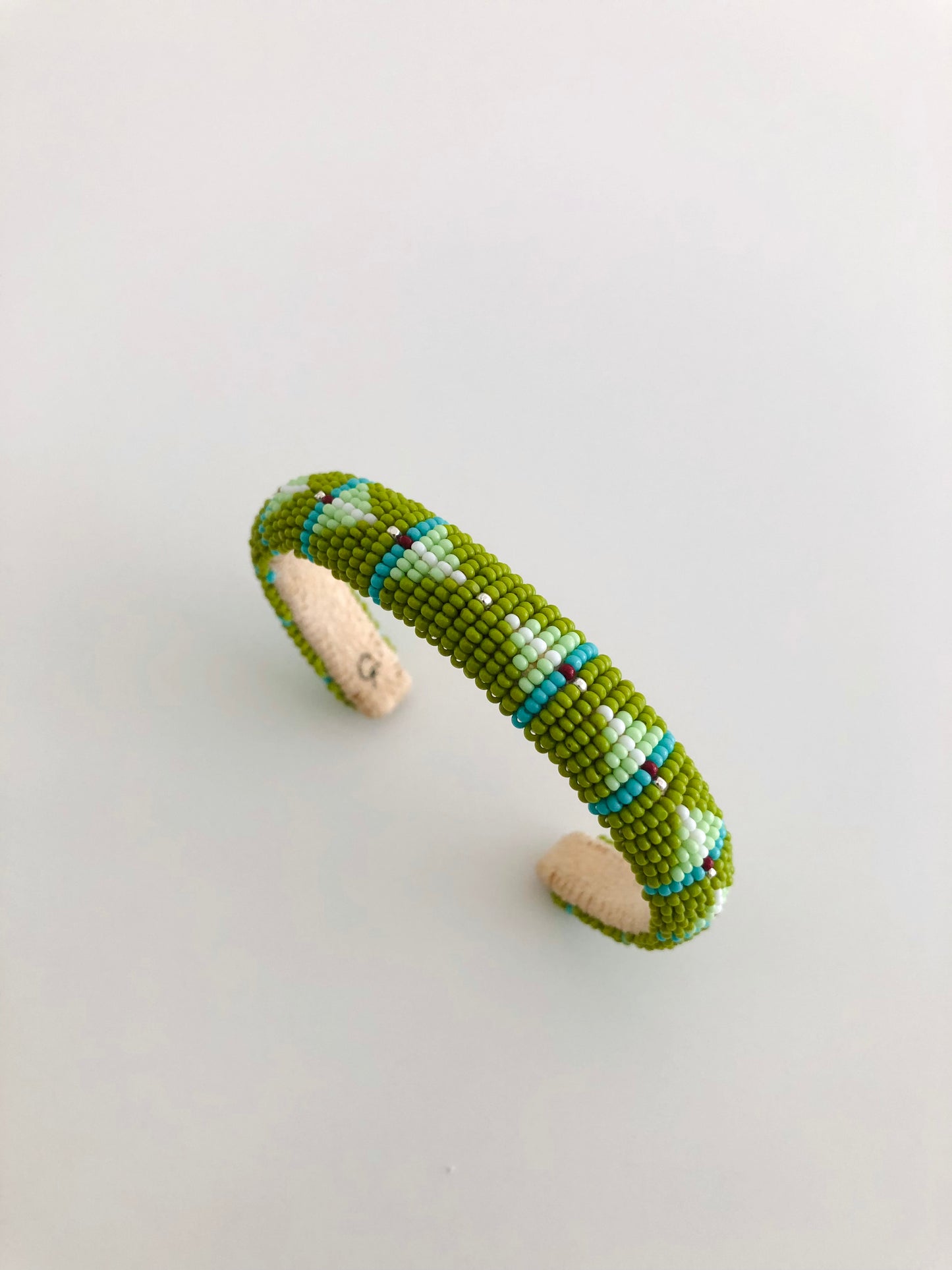 Beaded Cuff Bracelet - Arrow - Sage Green & Turquoise