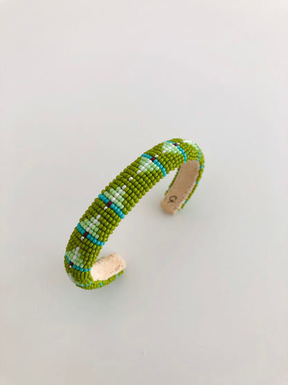 Beaded Cuff Bracelet - Arrow - Sage Green & Turquoise