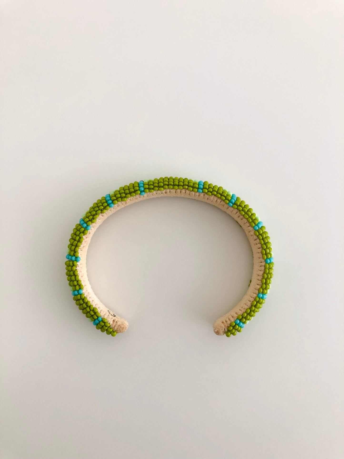 Beaded Cuff Bracelet - Arrow - Sage Green & Turquoise