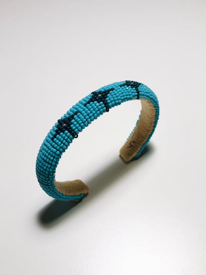 Beaded Cuff Bracelet - Three Stars - Turquoise Blue & Hunter Green