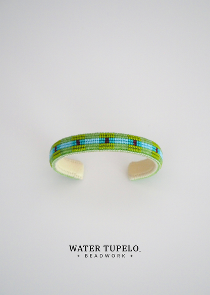 Beaded Cuff Bracelet - River Runs Through - Opal Sage & Sky Blue