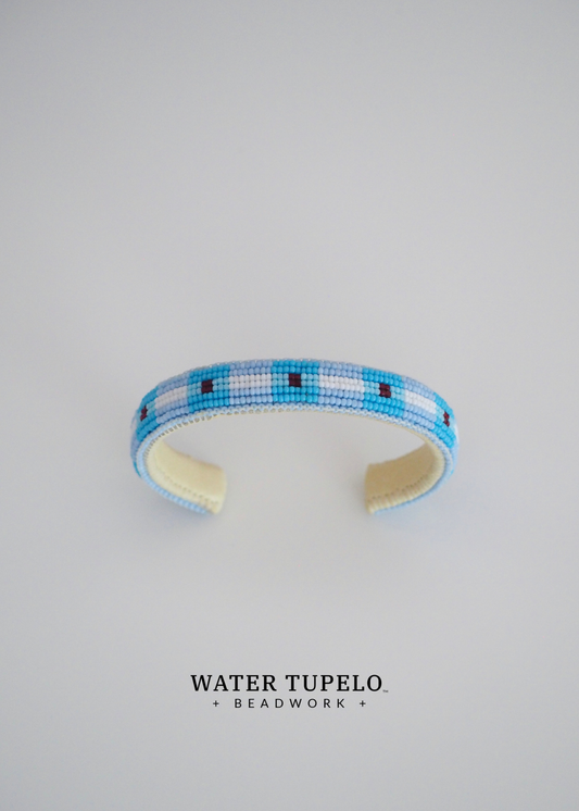 Beaded Cuff Bracelet - River Runs Through - Powder Blue & Light Blue