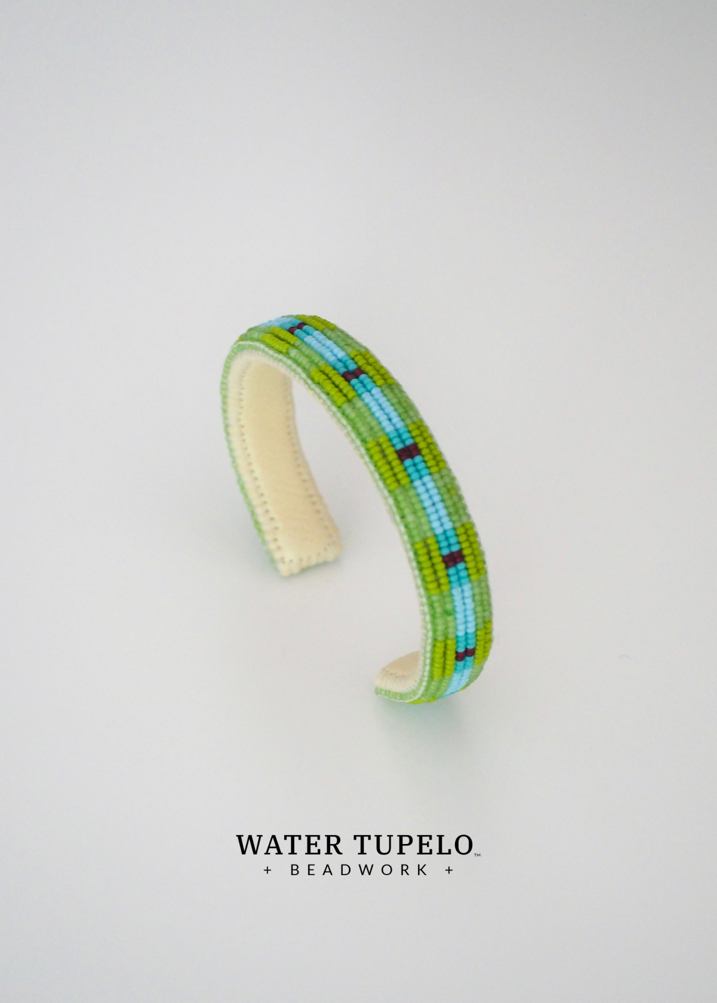 Beaded Cuff Bracelet - River Runs Through - Opal Sage & Sky Blue