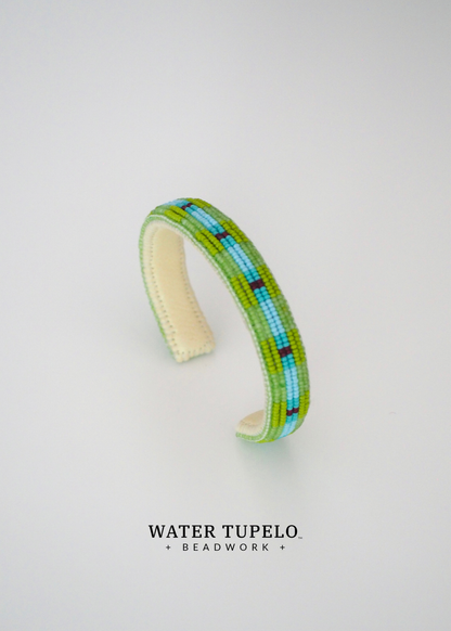 Beaded Cuff Bracelet - River Runs Through - Opal Sage & Sky Blue