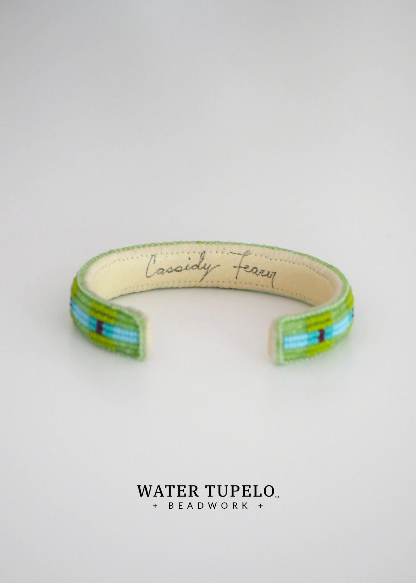 Beaded Cuff Bracelet - River Runs Through - Opal Sage & Sky Blue