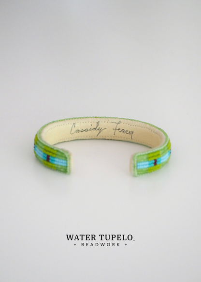 Beaded Cuff Bracelet - River Runs Through - Opal Sage & Sky Blue