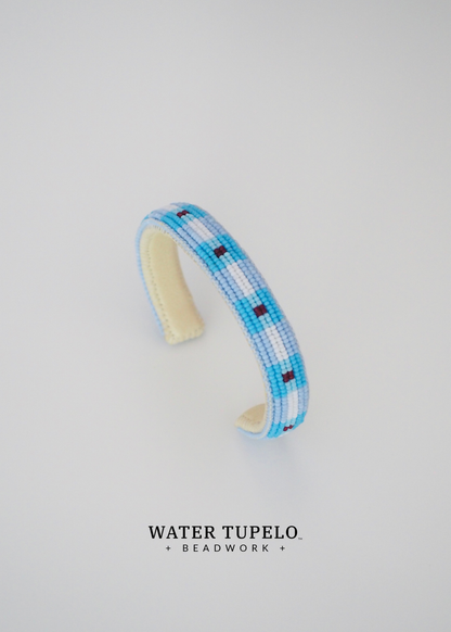 Beaded Cuff Bracelet - River Runs Through - Powder Blue & Light Blue