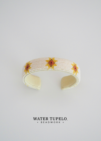 Beaded Cuff Bracelet - Star Quilt - Goldenrod & Dusty Rose