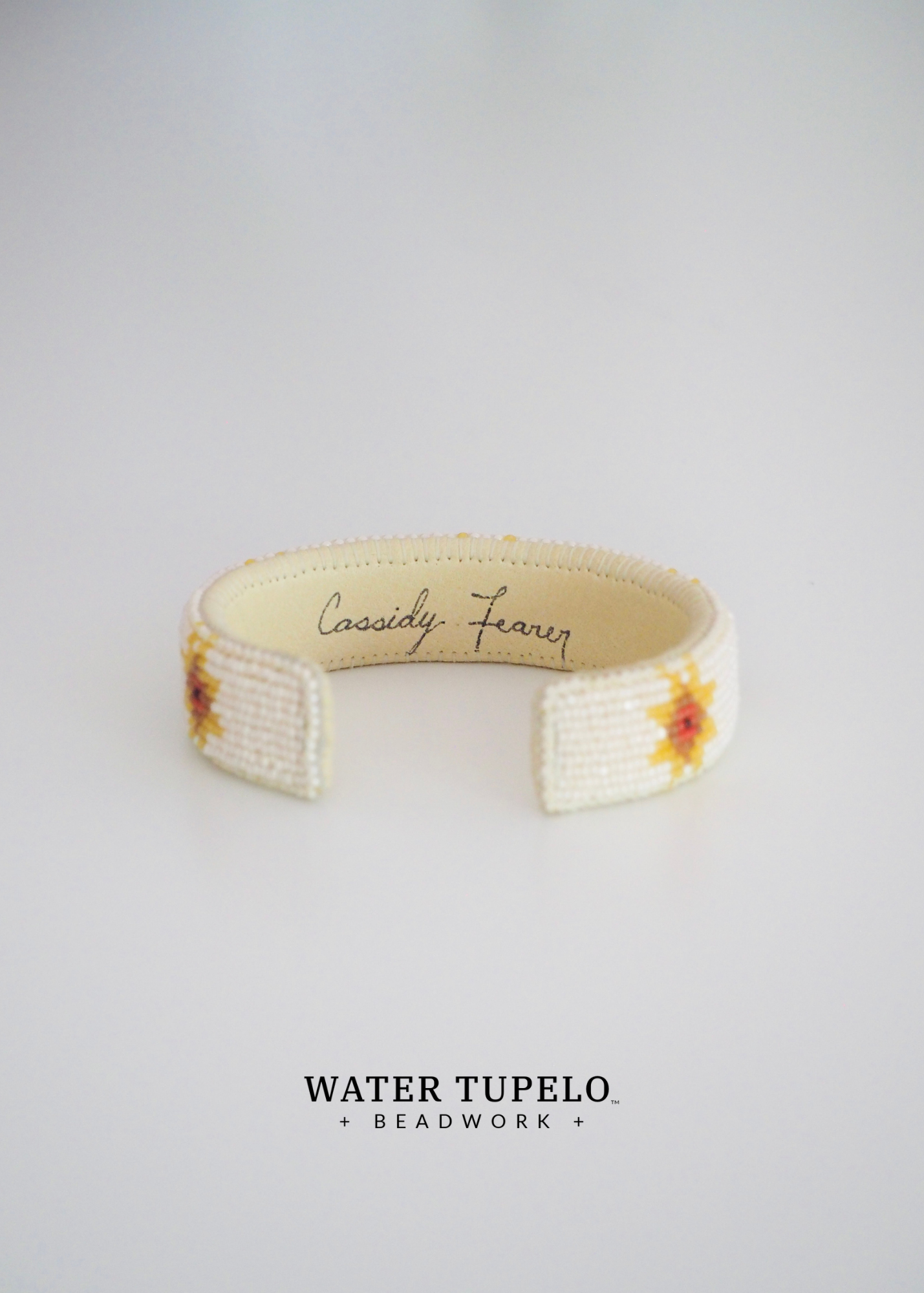 Beaded Cuff Bracelet - Star Quilt - Goldenrod & Dusty Rose