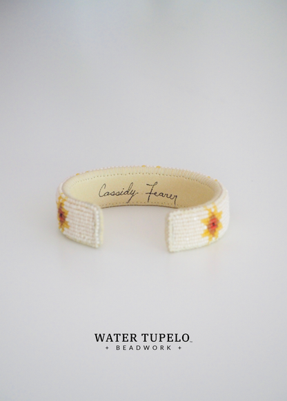 Beaded Cuff Bracelet - Star Quilt - Goldenrod & Dusty Rose