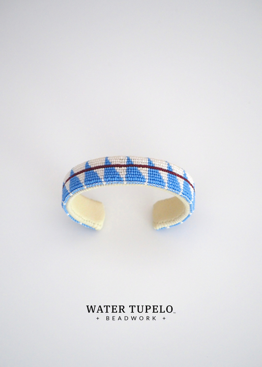Beaded Cuff Bracelet - Straight Path - Periwinkle & Winter White