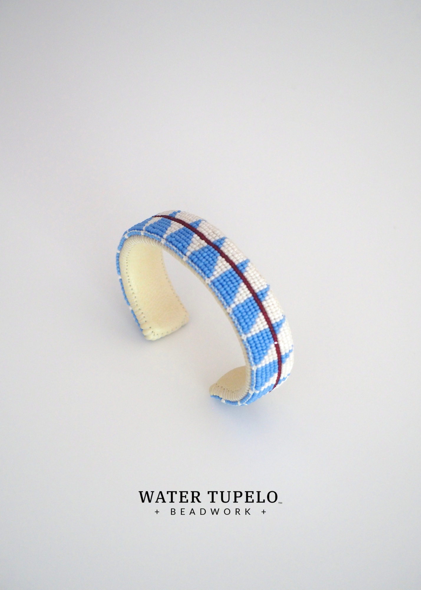 Beaded Cuff Bracelet - Straight Path - Periwinkle & Winter White