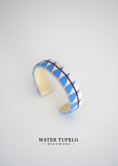 Beaded Cuff Bracelet - Straight Path - Periwinkle & Winter White