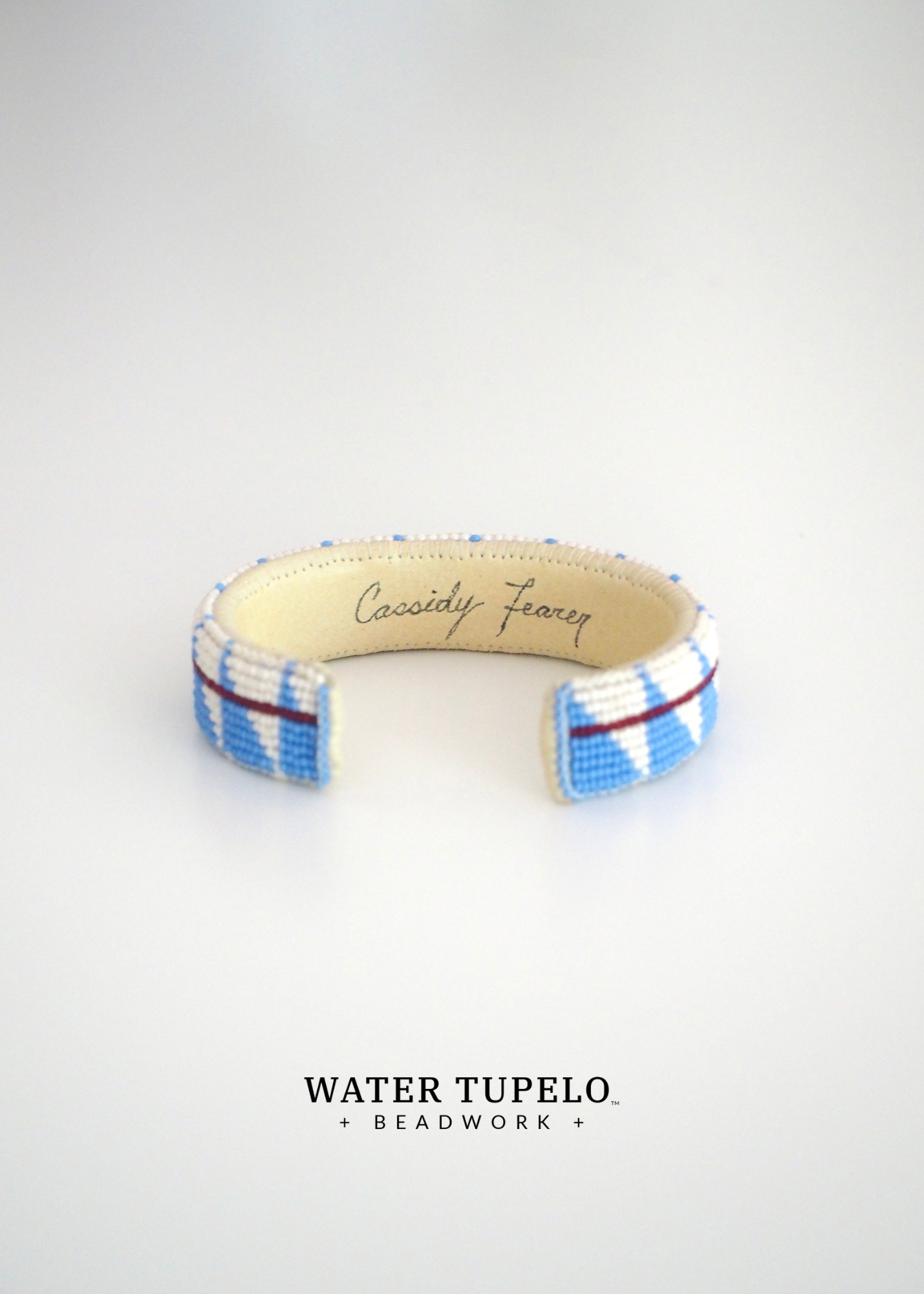 Beaded Cuff Bracelet - Straight Path - Periwinkle & Winter White