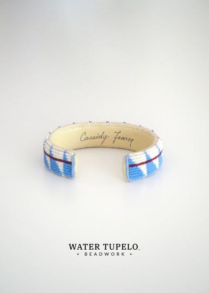 Beaded Cuff Bracelet - Straight Path - Periwinkle & Winter White