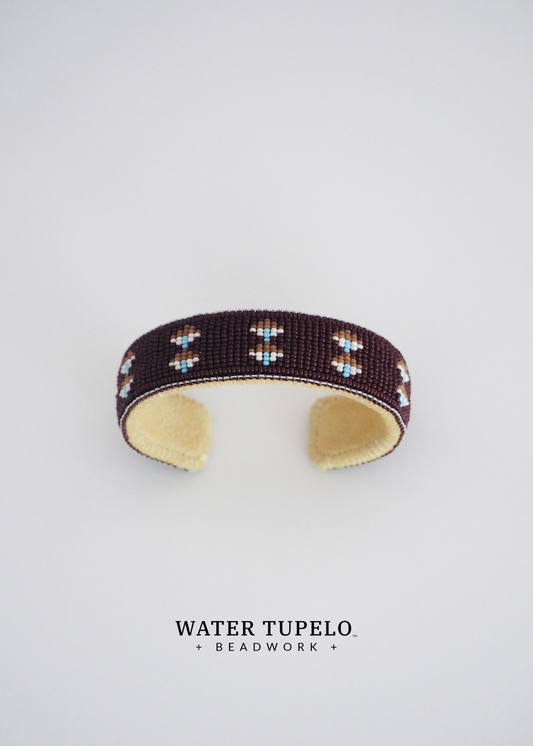 Beaded Cuff Bracelet - The Butterfly Dance - Dark Brown & Topaz