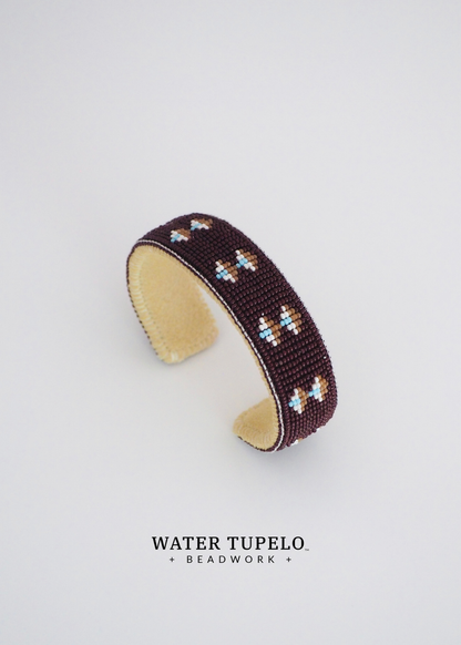 Beaded Cuff Bracelet - The Butterfly Dance - Dark Brown & Topaz