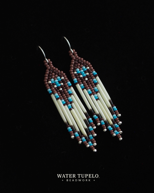Porcupine Quill Earrings - Earth Brown & Sky Blue