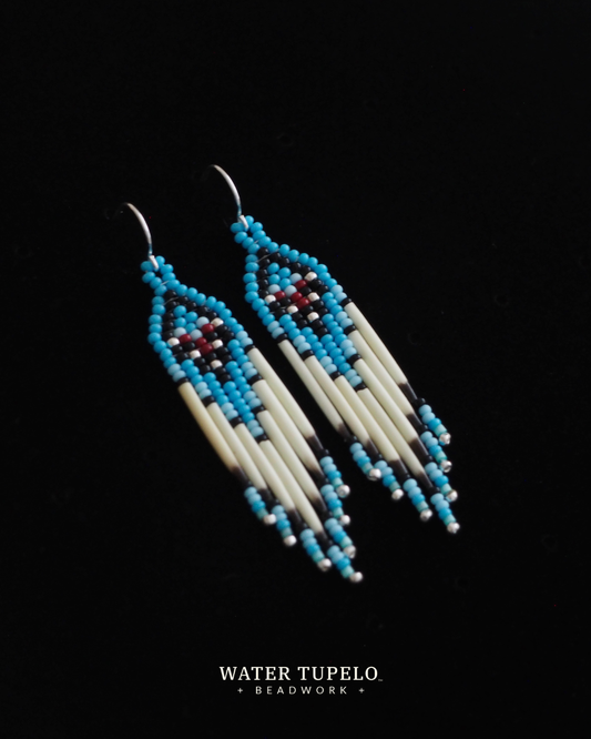 Porcupine Quill Earrings - Light Turquoise Blue & Dark Red