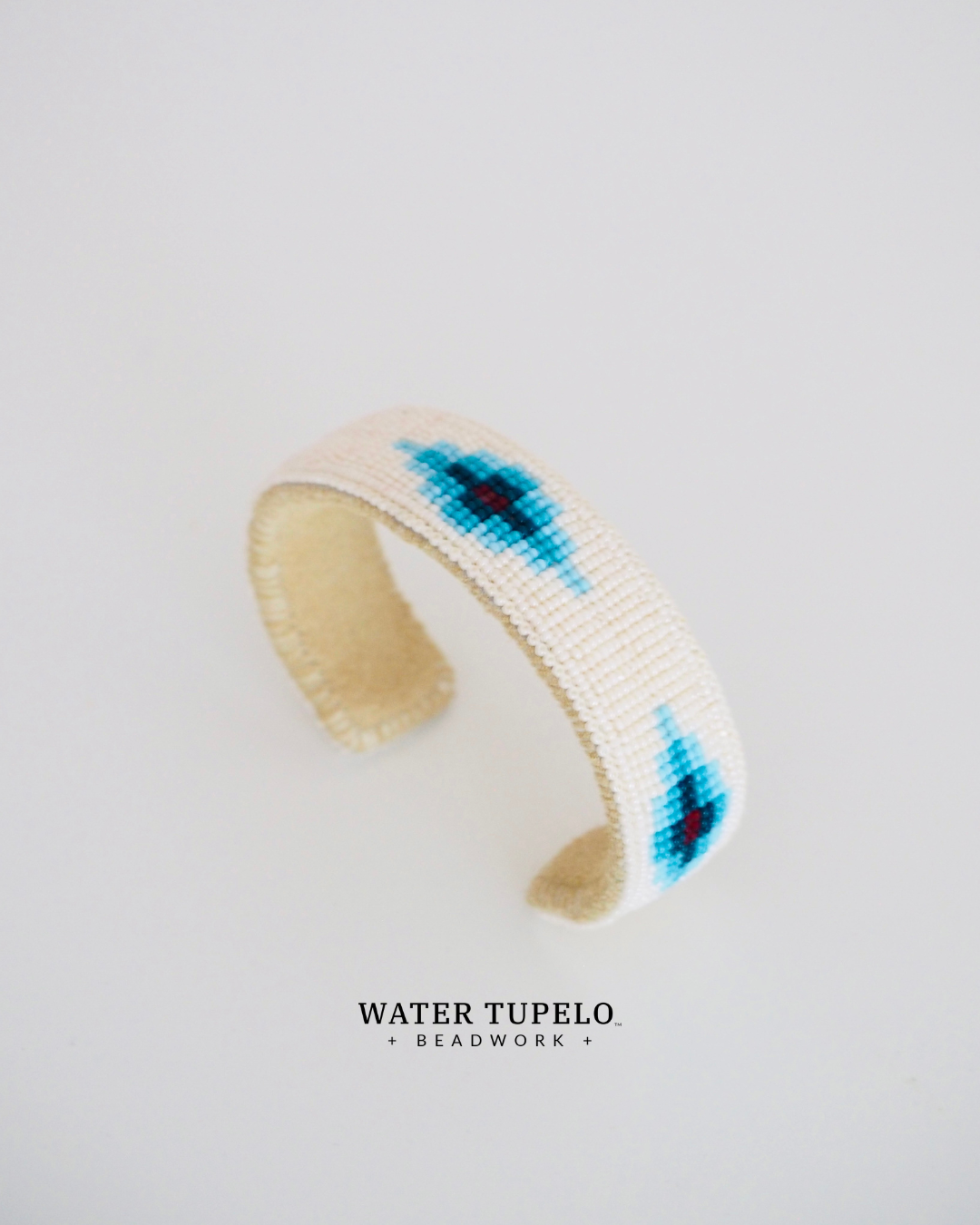 Beaded Cuff Bracelet - Moving Water - Forest Green & Sky Blue