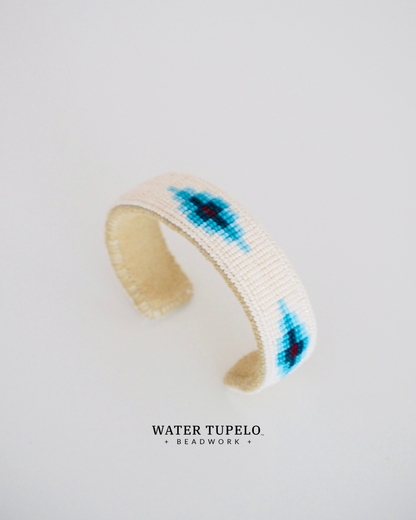 Beaded Cuff Bracelet - Moving Water - Forest Green & Sky Blue