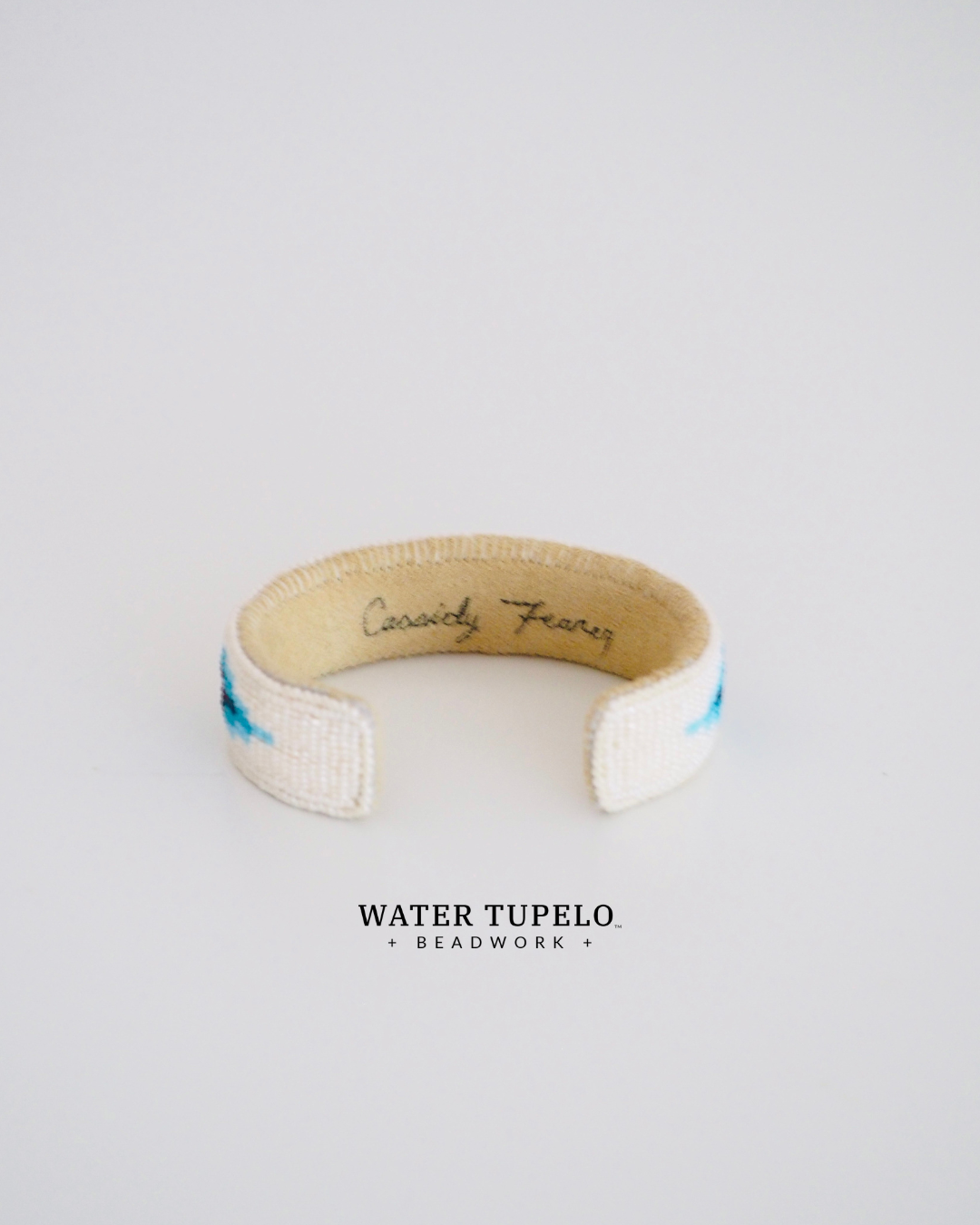 Beaded Cuff Bracelet - Moving Water - Forest Green & Sky Blue