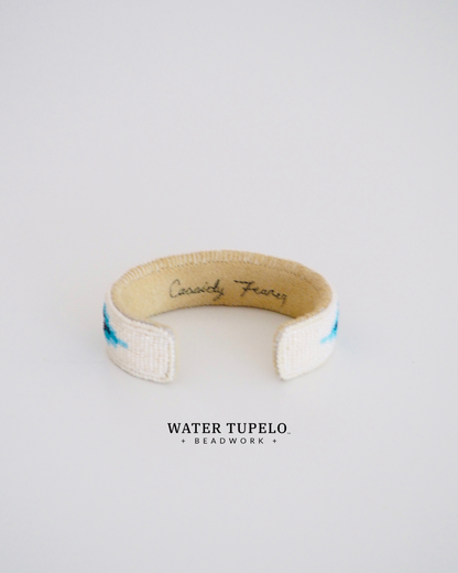 Beaded Cuff Bracelet - Moving Water - Forest Green & Sky Blue