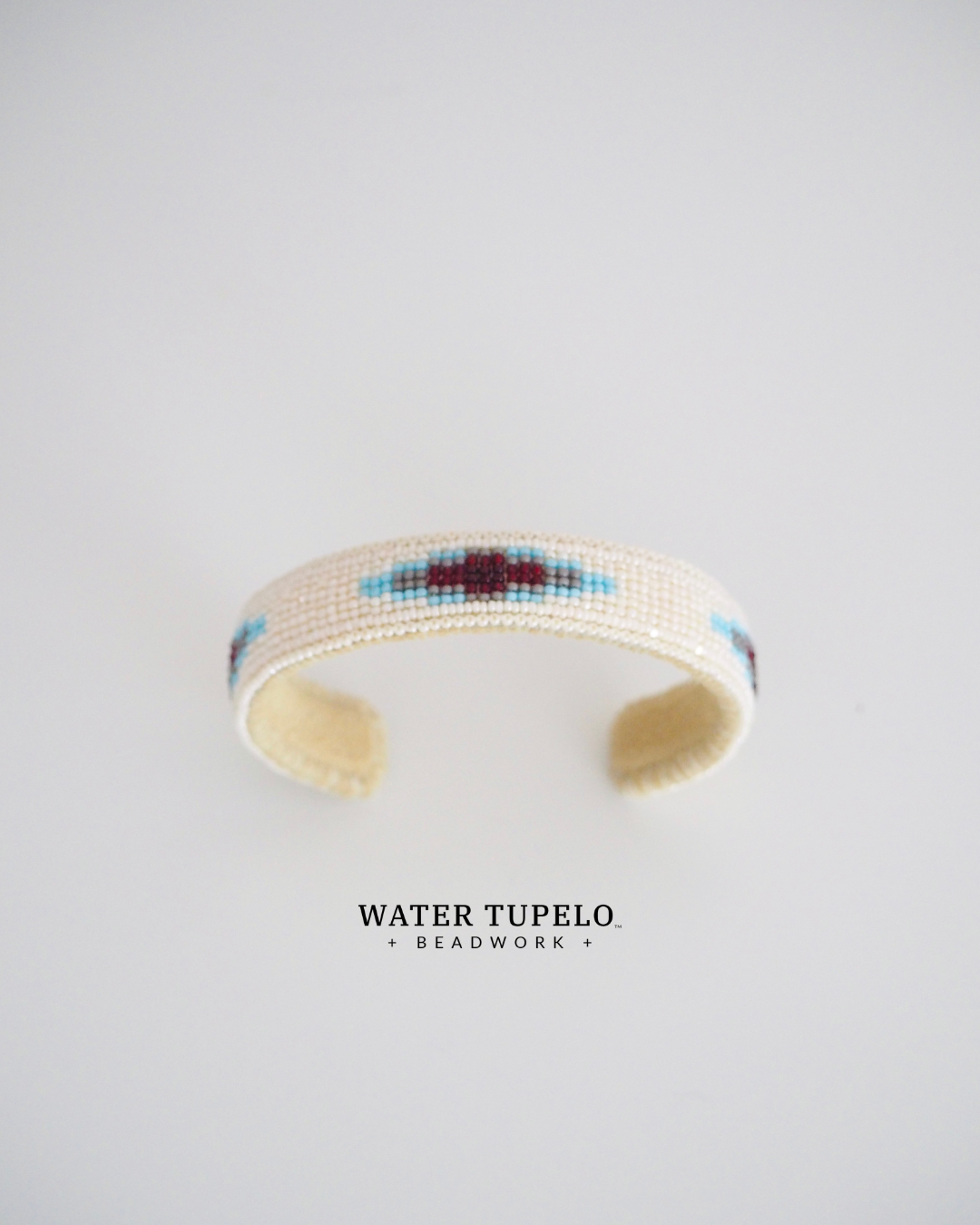 Beaded Cuff Bracelet - Moving Water - Garnet Red & Sky Blue