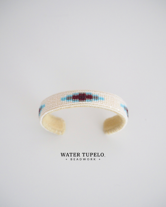 Beaded Cuff Bracelet - Moving Water - Garnet Red & Sky Blue