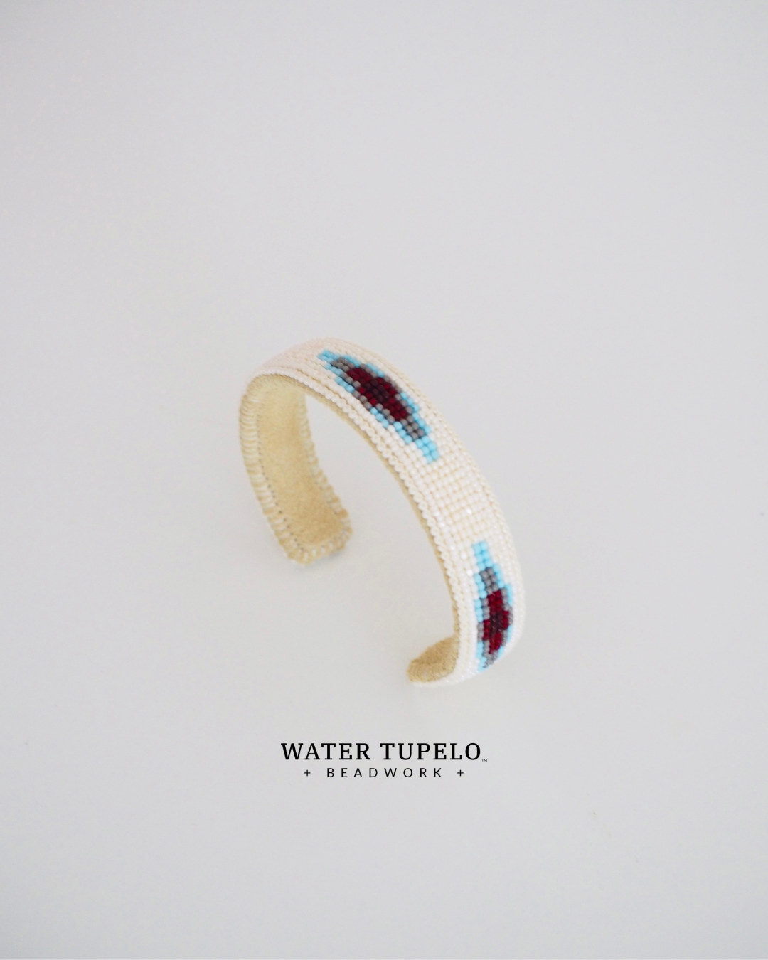 Beaded Cuff Bracelet - Moving Water - Garnet Red & Sky Blue