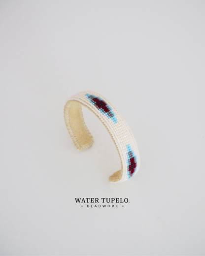Beaded Cuff Bracelet - Moving Water - Garnet Red & Sky Blue