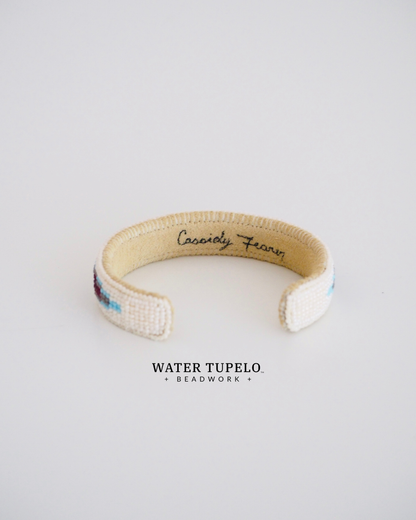 Beaded Cuff Bracelet - Moving Water - Garnet Red & Sky Blue