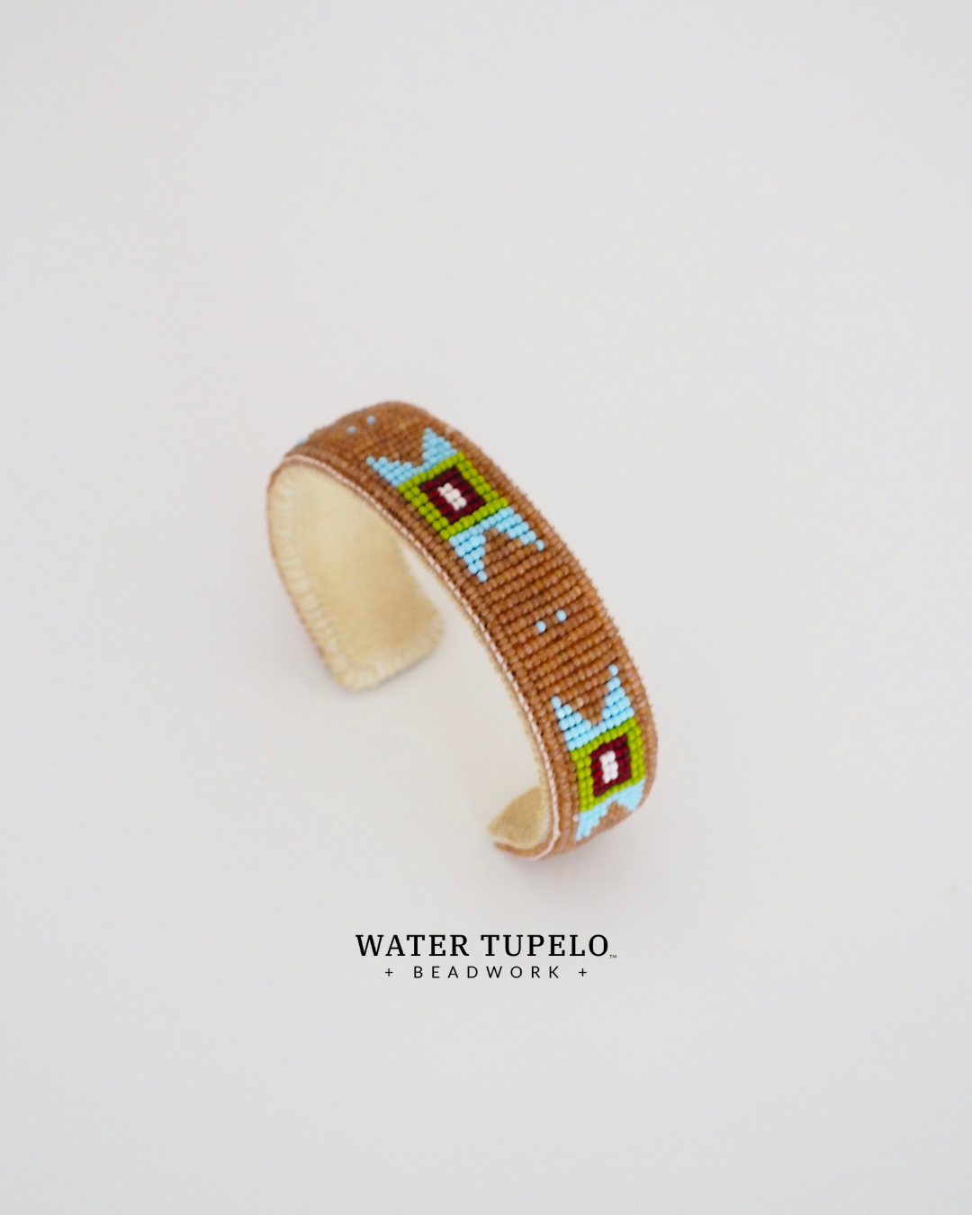 Beaded Cuff Bracelet - Quilted Butterfly - Topaz & Olive Green