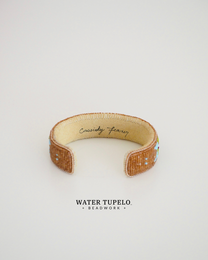 Beaded Cuff Bracelet - Quilted Butterfly - Topaz & Olive Green