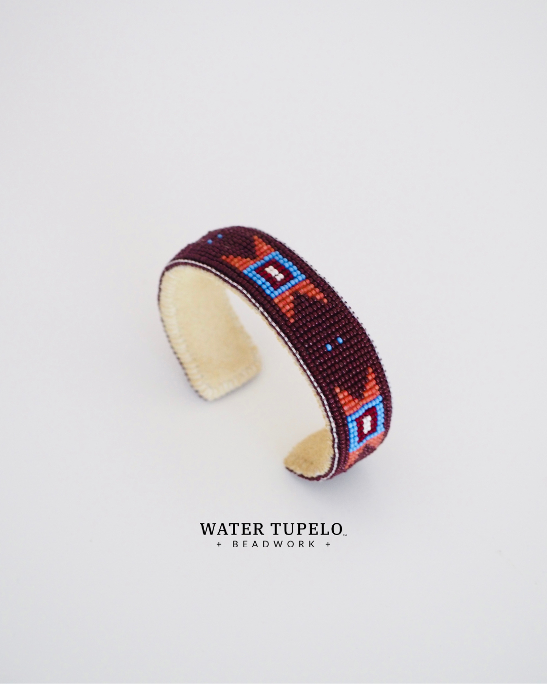 Beaded Cuff Bracelet - Quilted Butterfly - Earth Brown & Dusty Rose