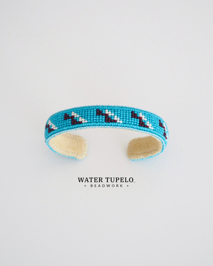 Beaded Cuff Bracelet - River Flowing - Turquoise Blue