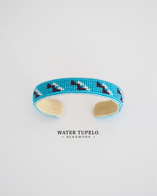 Beaded Cuff Bracelet - River Flowing - Turquoise Blue