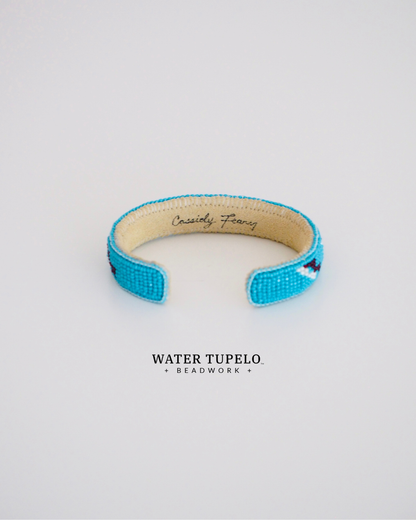 Beaded Cuff Bracelet - River Flowing - Turquoise Blue